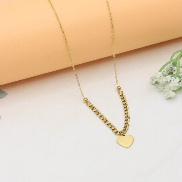 Elegant Heart Charm Yellow Necklace with Dual Chain Accent, XPNL0378 - Picture 3 of 15